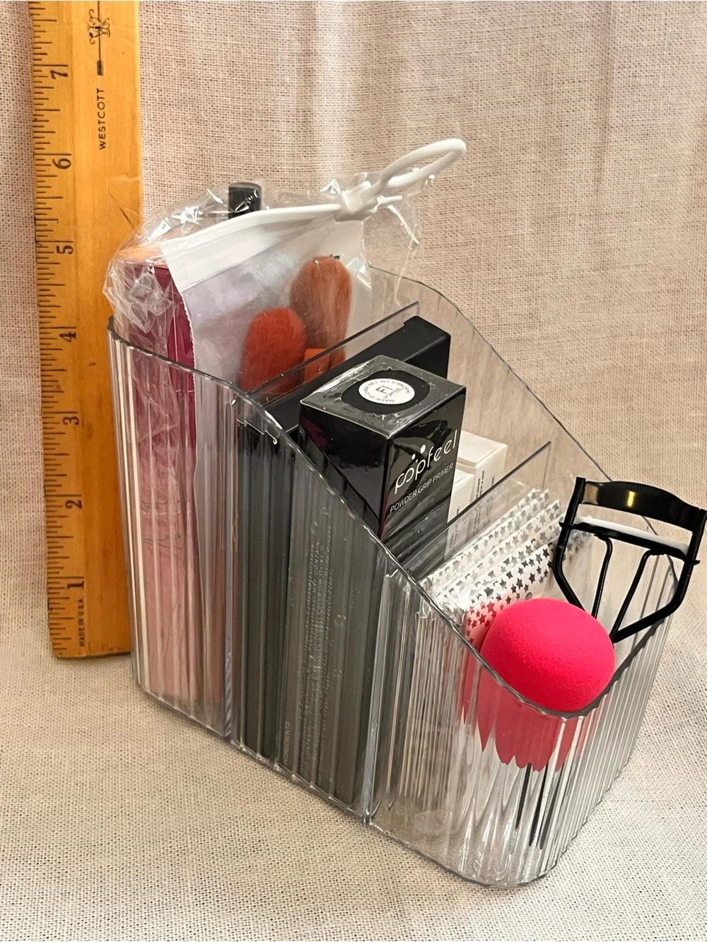 Popfeel Make up with Clear Ribbed Plastic Make Up & Organizer Bundle
